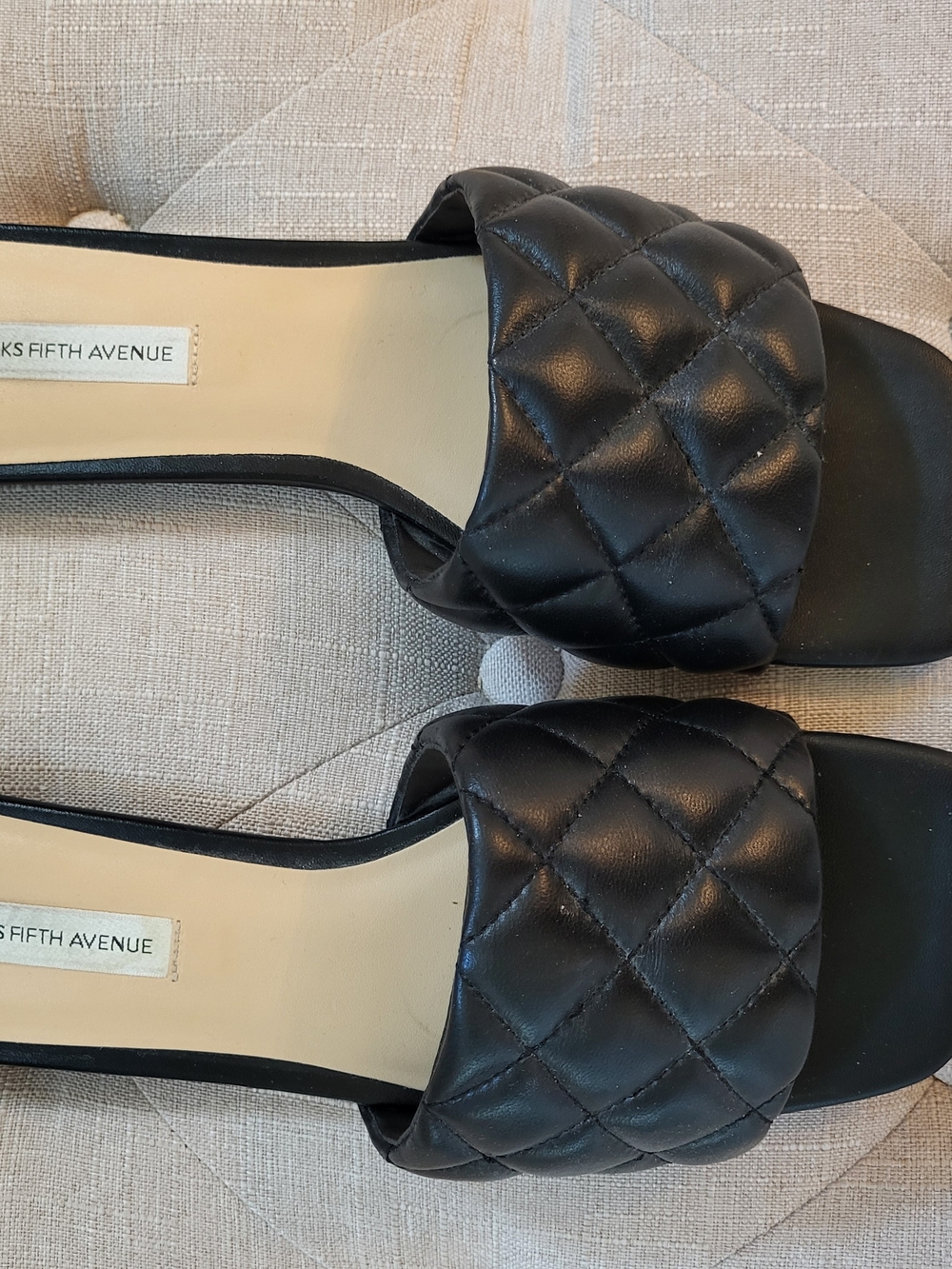 Saks Fifth Ave Black Quilted Slide Sandals